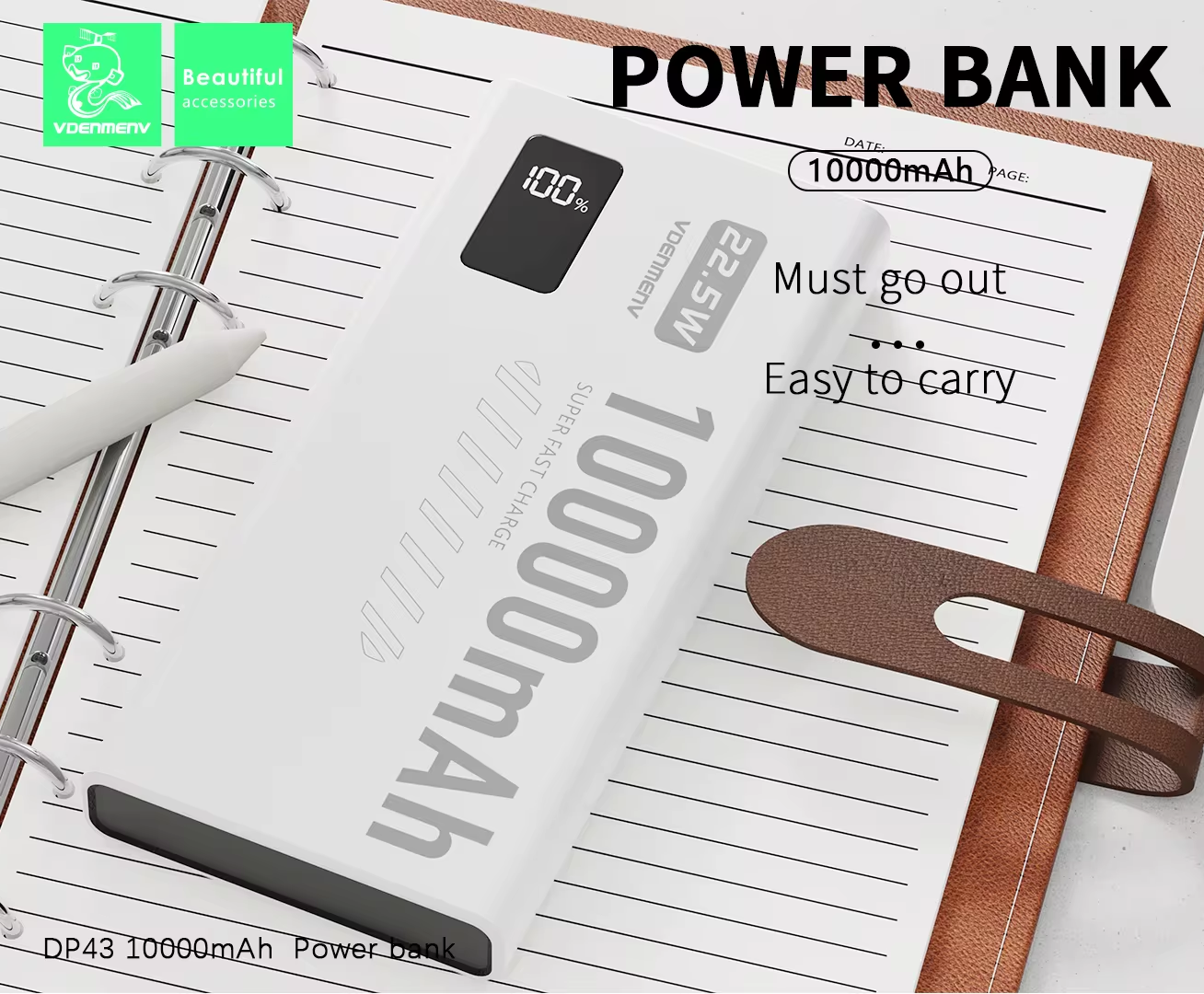VDENMENV DP43 PD 22.5W QC3.0 10000mAh Power Bank Compact Portable Fast Charging External Battery Charger 10000 mAh Powerbank