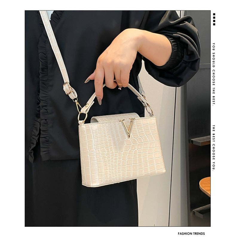 Stone-patterned Hand-held Fashionable Single-shoulder Retro Crossbody Trendy Ladies' Bucket Bag