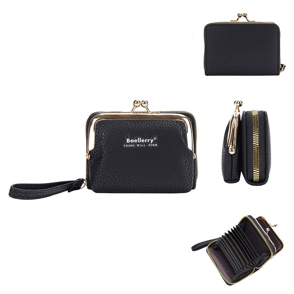 New Japanese Women's Lychee Zipper Accordion Card Holder Wallet