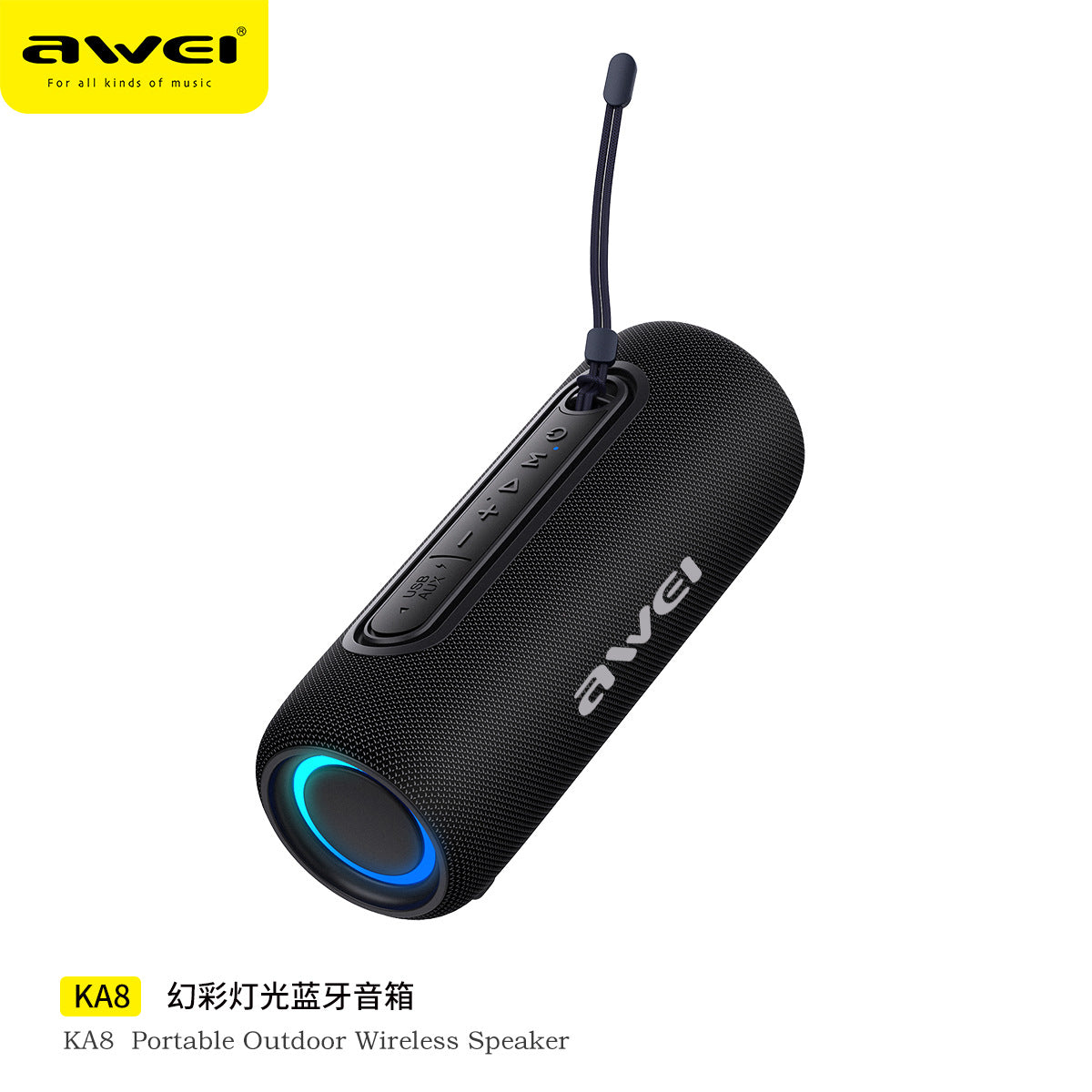 Awei KA8 Portable Stereo Bluetooth Speaker with Colorful Lighting and IPX5 Waterproof Series Speaker
