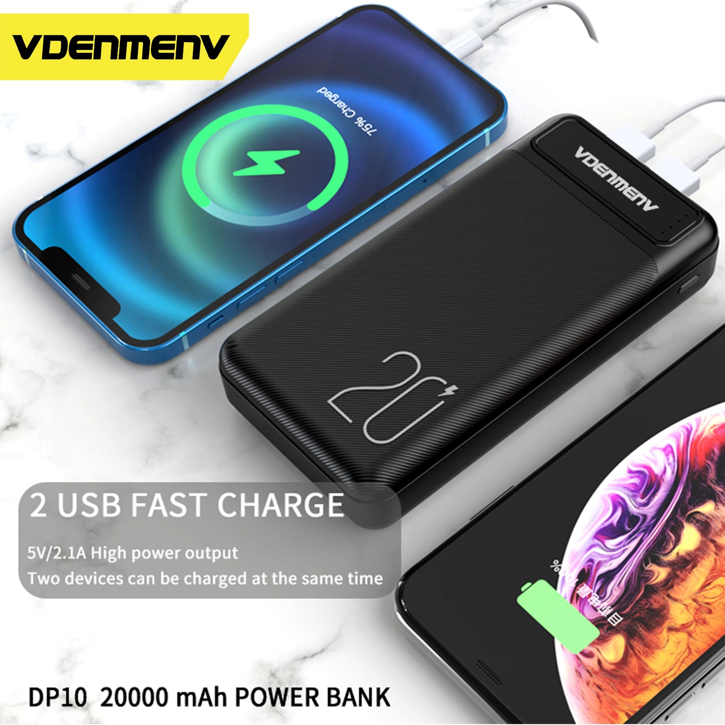 VDENMENV DP10 Dual USB And Type C 20000mAh Power bank with 5V 2.1A Output